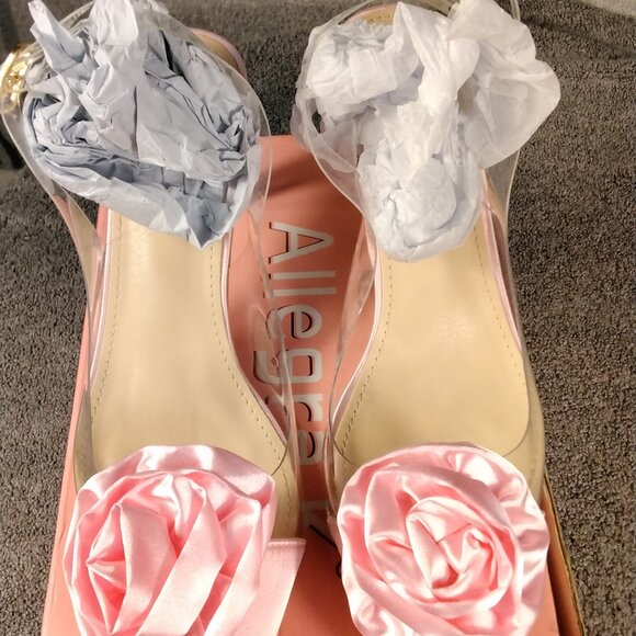 Allegra K Womens shoes Pink Satin Rose Heels Size 9 Clear Strap Pointed Toe Pump - Picture 1 of 13
